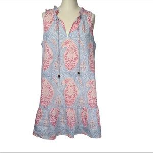 Oliphant Pink Blue Paisley Print Mini Dress XL